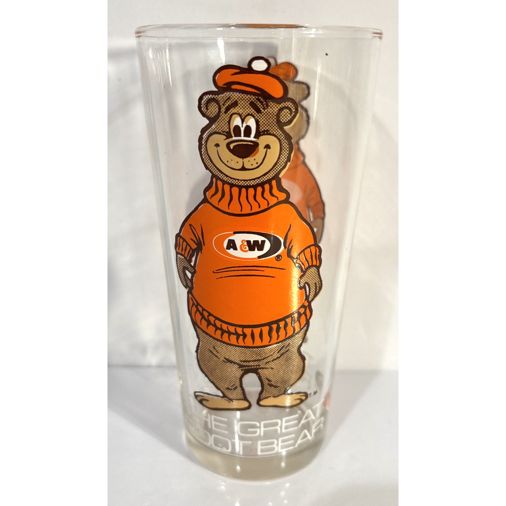 Vintage A&W The Great Root Bear Rooty Mascot 16oz Glass Restaurant Advertising